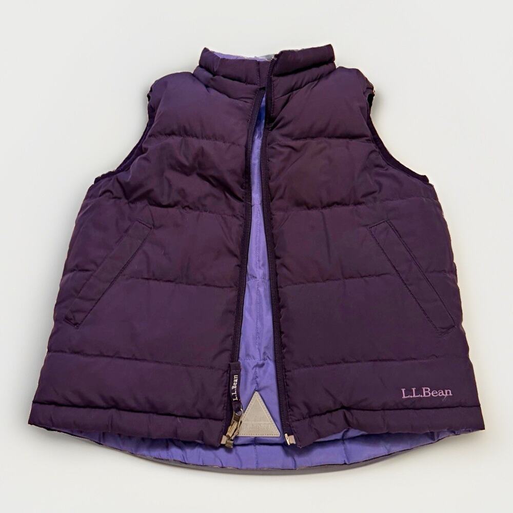 L.L.Bean Reversible Goose Down Puffer Vest Full Zip Pockets Purple Girl’s 6X/7